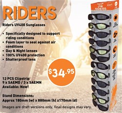 Aerial Sunglasses Riders 12pc Clip Strip