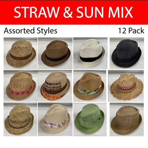ESSENTIALS STRAW & SUN HAT MIX - 12pk