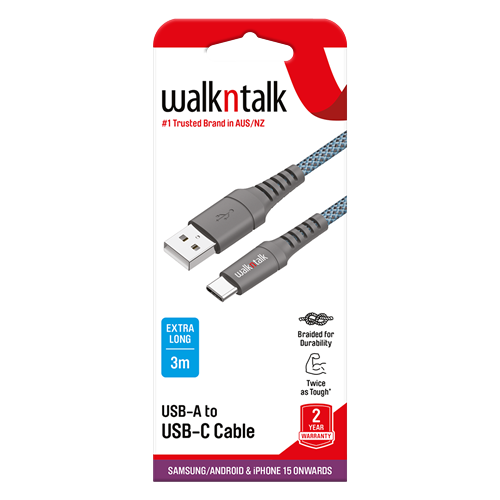 WNT 3m USB-A to USB-C Cable Blue