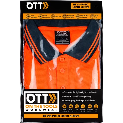 Hi Vis Long Sleeve Polo Orange - L